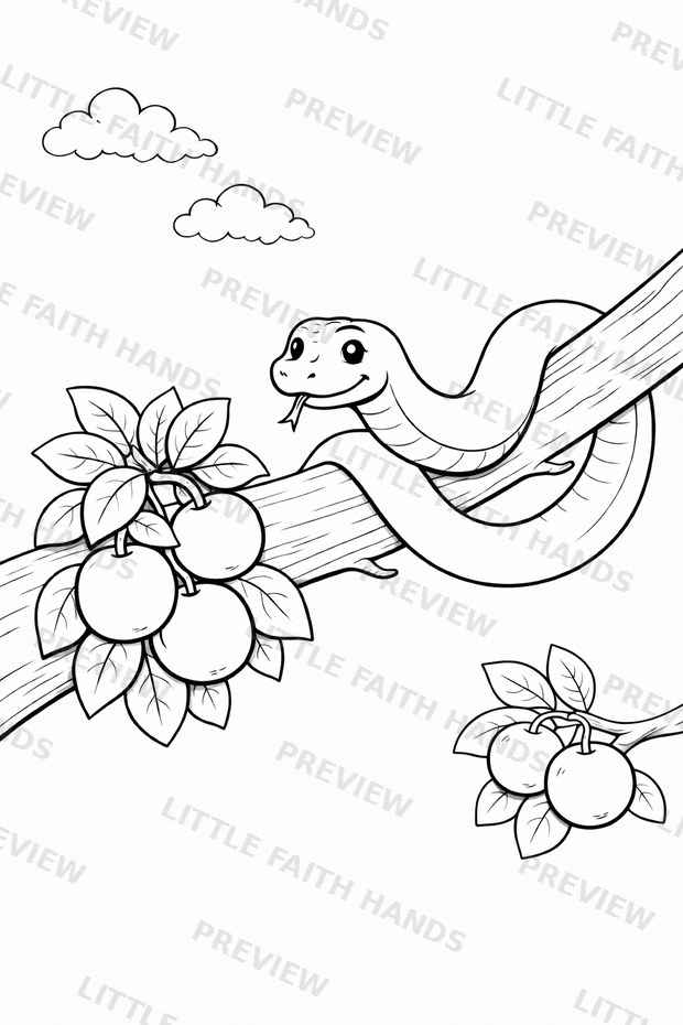The serpent coiled in the tree among the apples