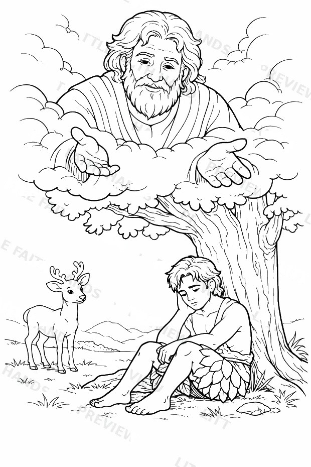 Bible story coloring page from the Adam and Eve book