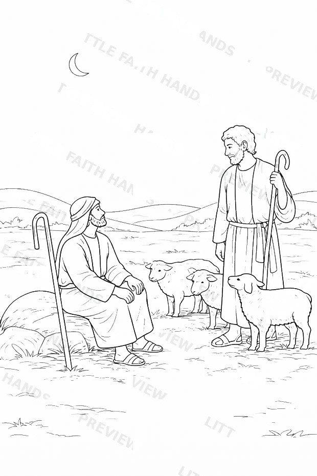 Shepherds watching their flock of sheep by night