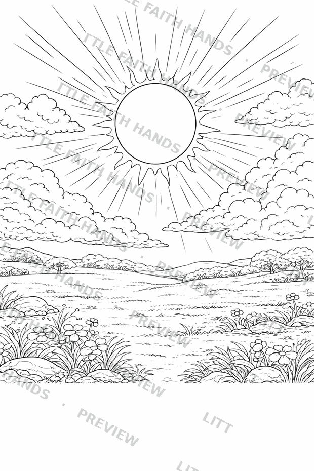 Sun shining over the sky and clouds on the first days of creation