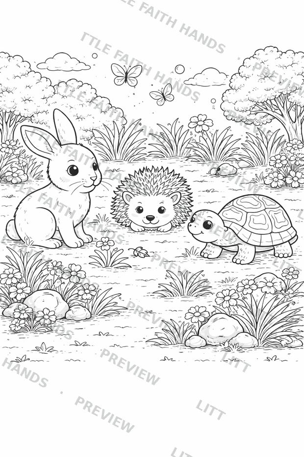 Rabbit, hedgehog, and turtle among the animals God created