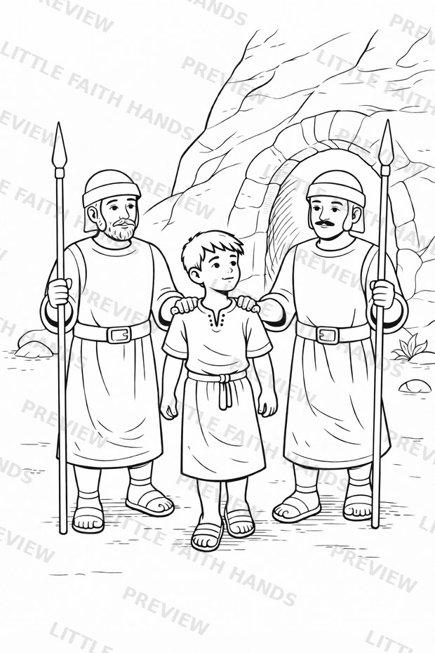 Daniel being led away by two guards toward the lions' den
