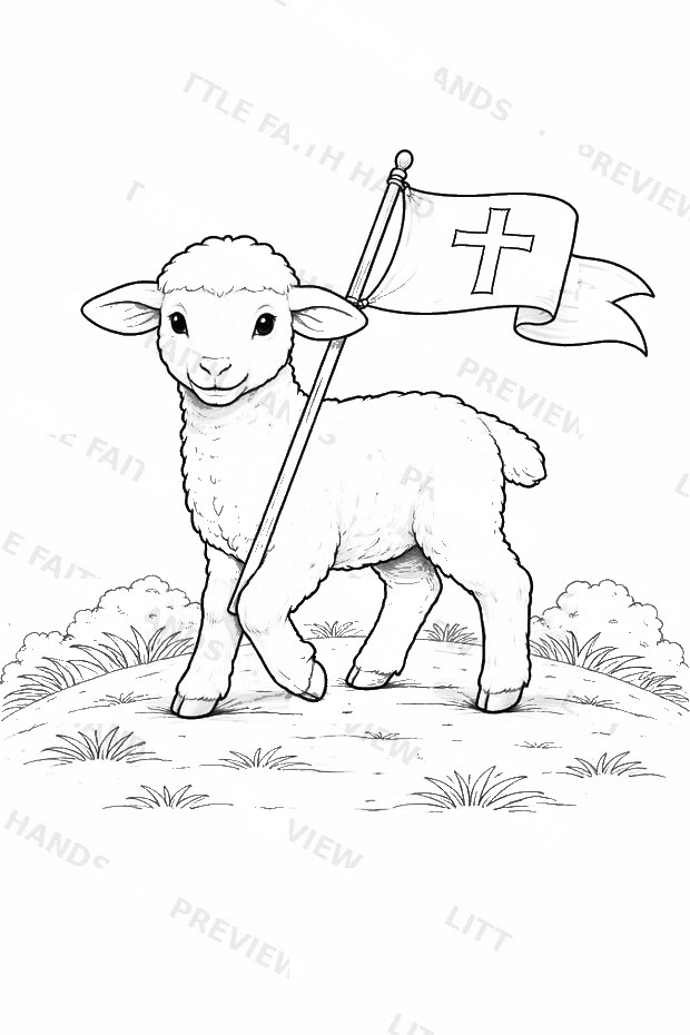 Lamb carrying a small flag with a cross, symbol of Easter