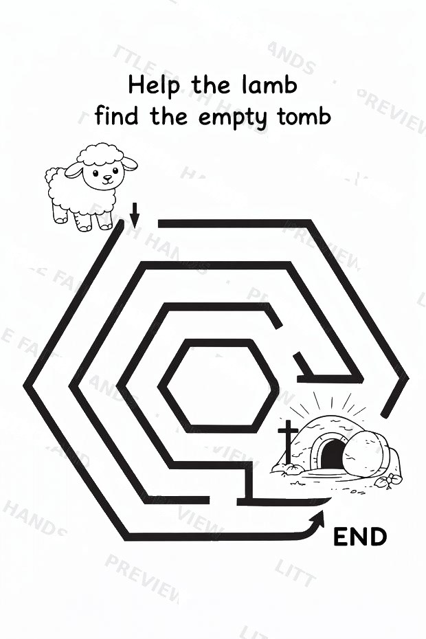 Help-the-lamb-find-the-empty-tomb maze activity page