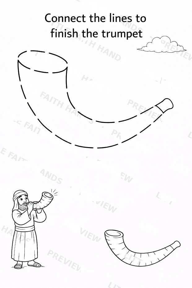 Connect-the-lines trumpet activity page from the Battle of Jericho book