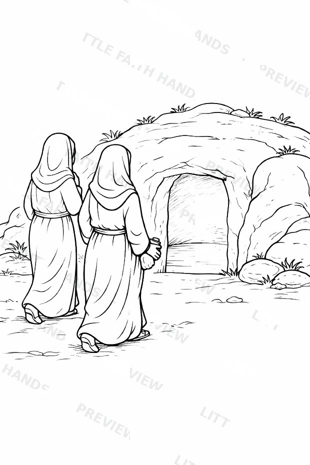 Women walking toward the empty tomb coloring page