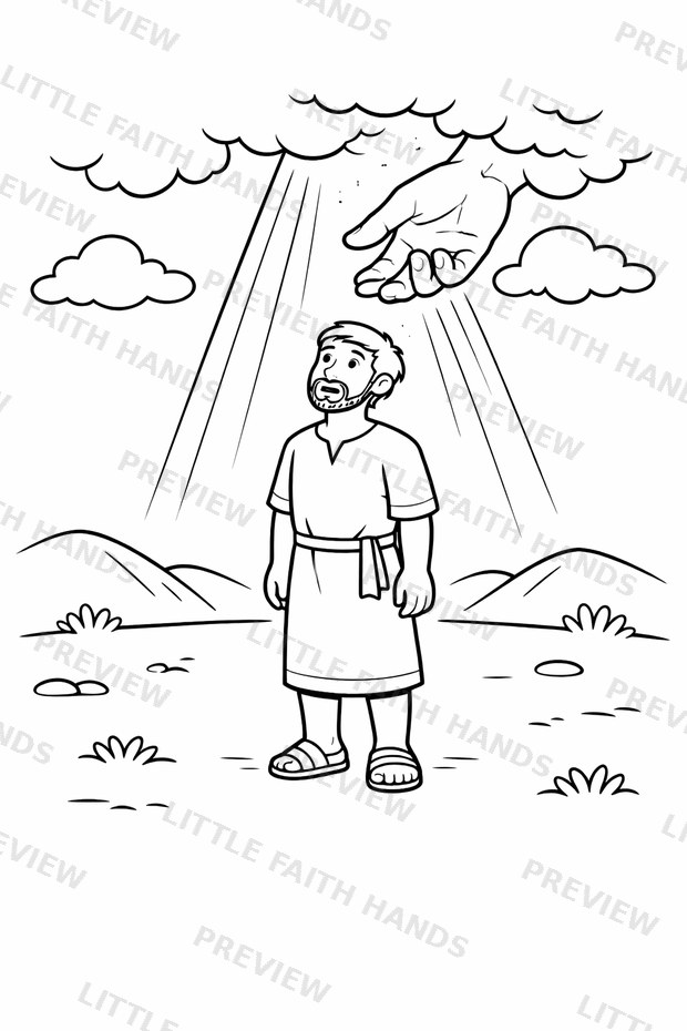 God calls Jonah, a hand reaching down from the clouds toward Jonah