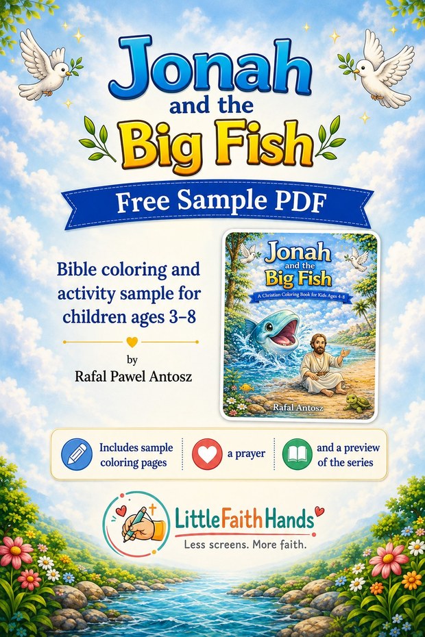 Jonah and the Great Fish free coloring book sample PDF for children ages 3-8
