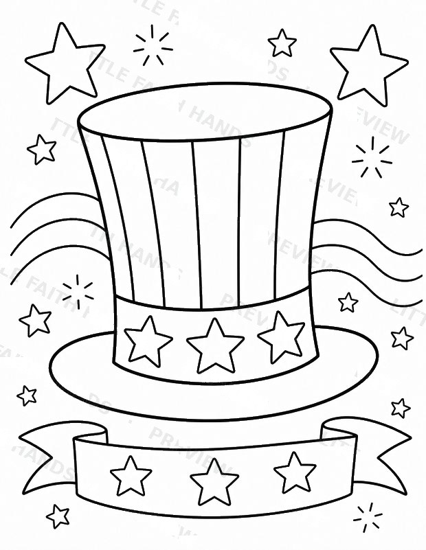 Patriotic Uncle Sam hat coloring page for the 4th of July