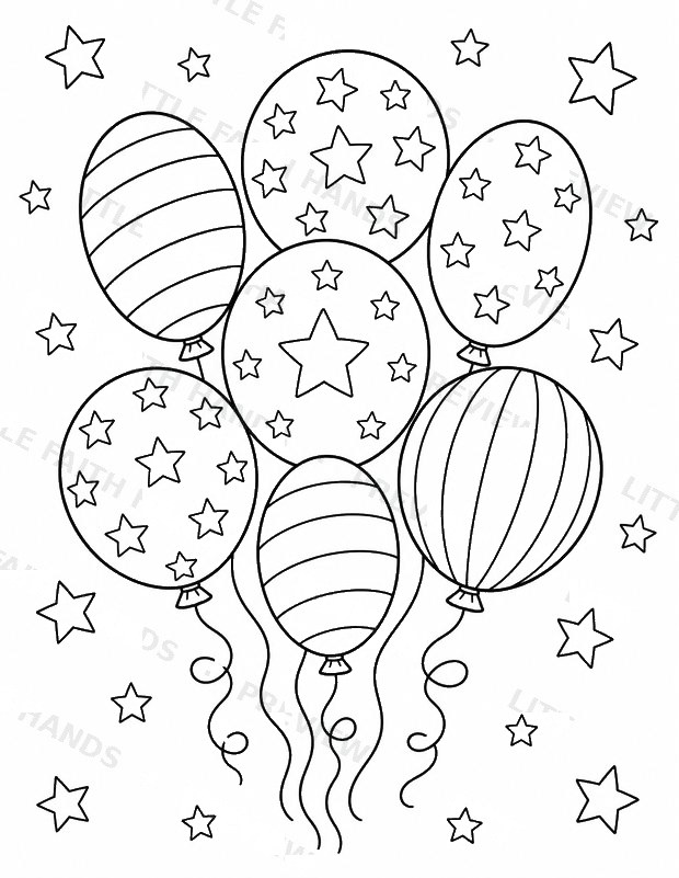 Star-patterned balloons coloring page for the 4th of July