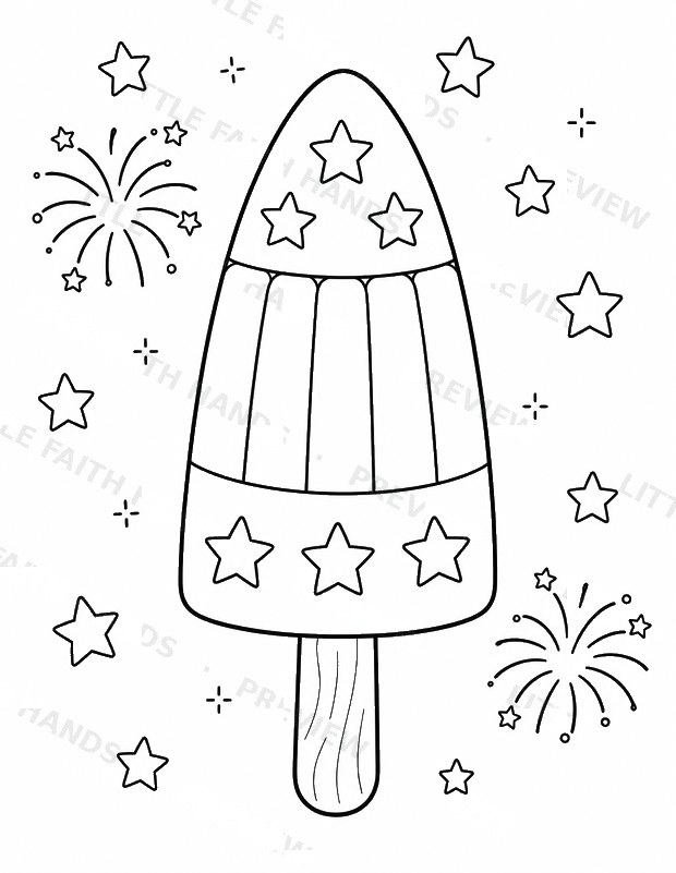 Patriotic popsicle and fireworks coloring page for the 4th of July