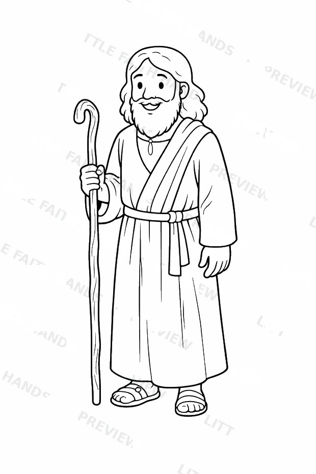 Moses standing with his shepherd's staff