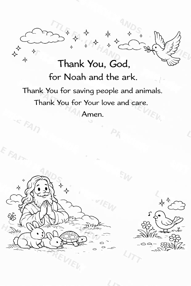 Prayer page thanking God for Noah and the ark