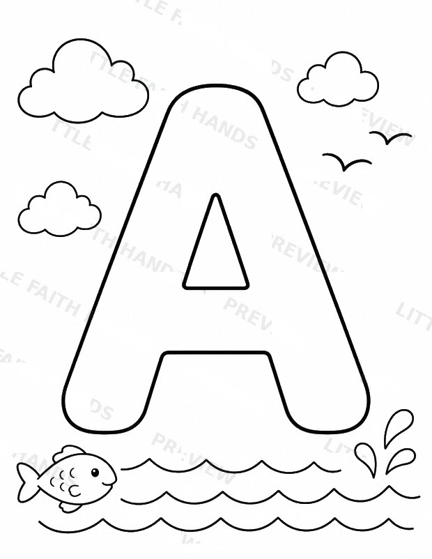 Letter A tracing coloring page from the Bible ABC book