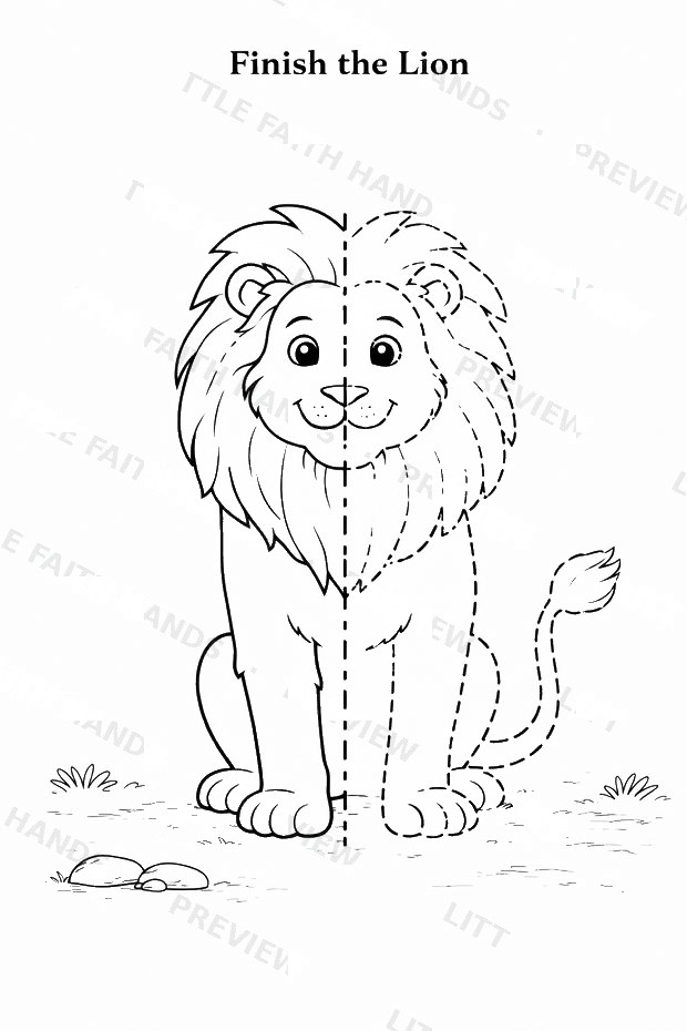 Connect-the-dots lion activity page from the Samson book
