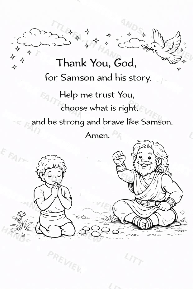 Prayer page about being strong and brave like Samson