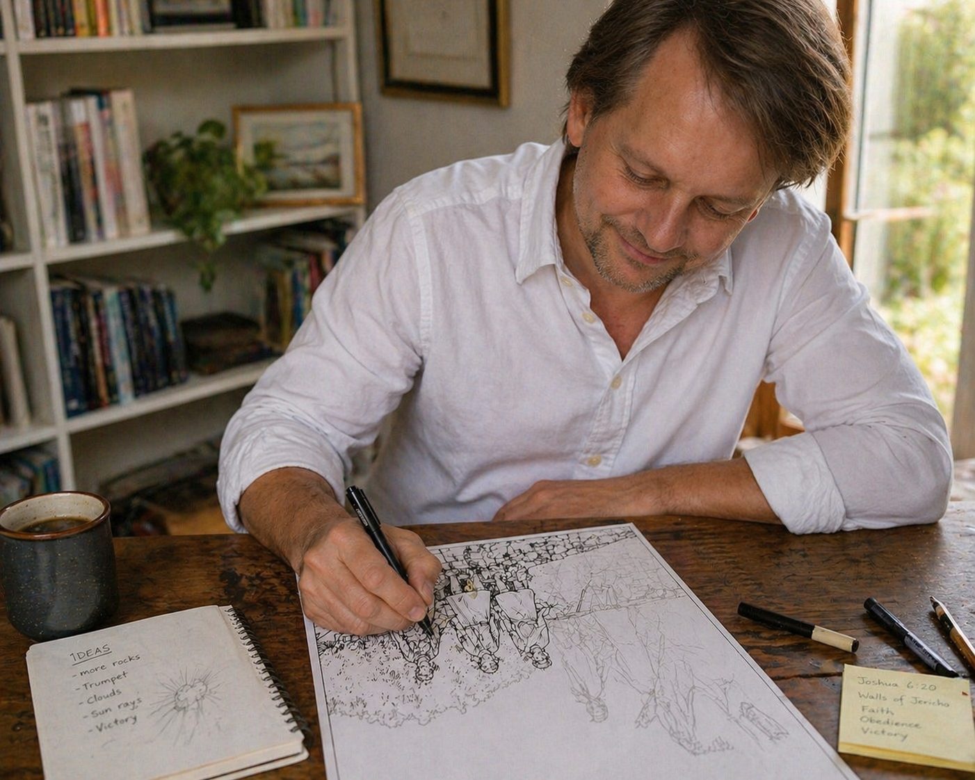 Rafal drawing a coloring page