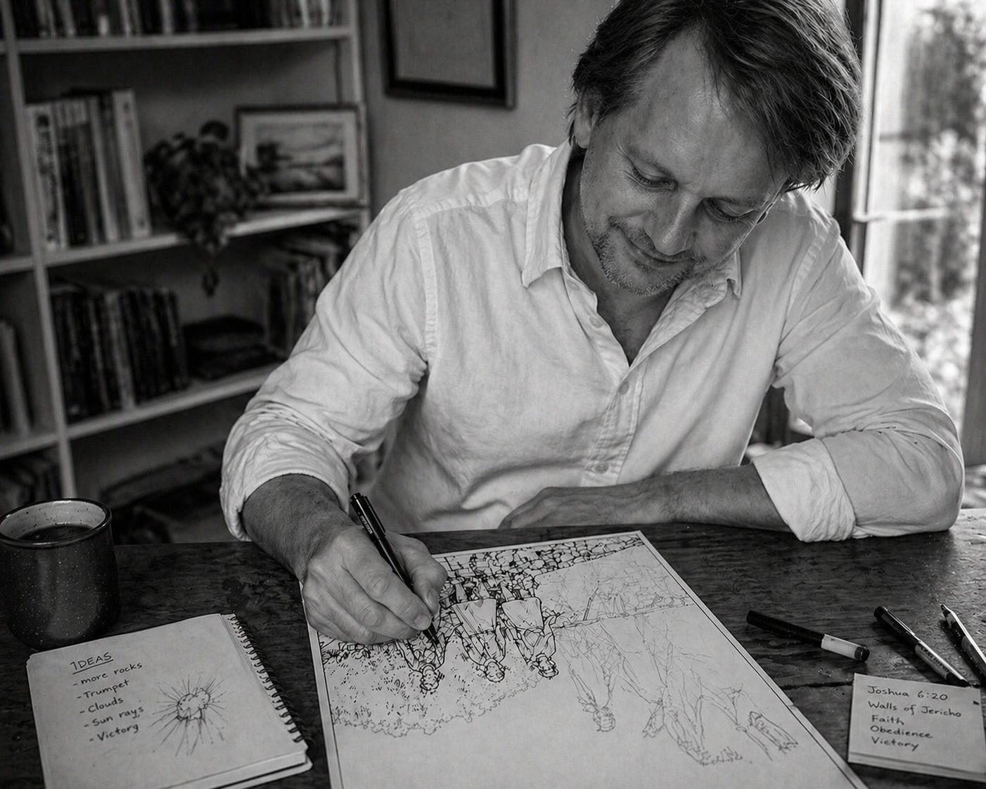Rafal drawing, black and white