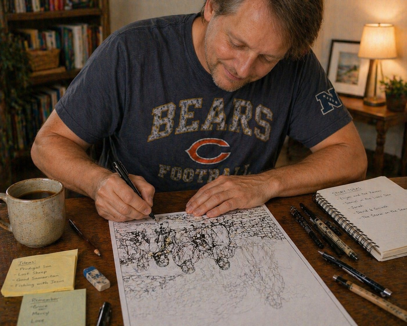 Rafal working on a new drawing